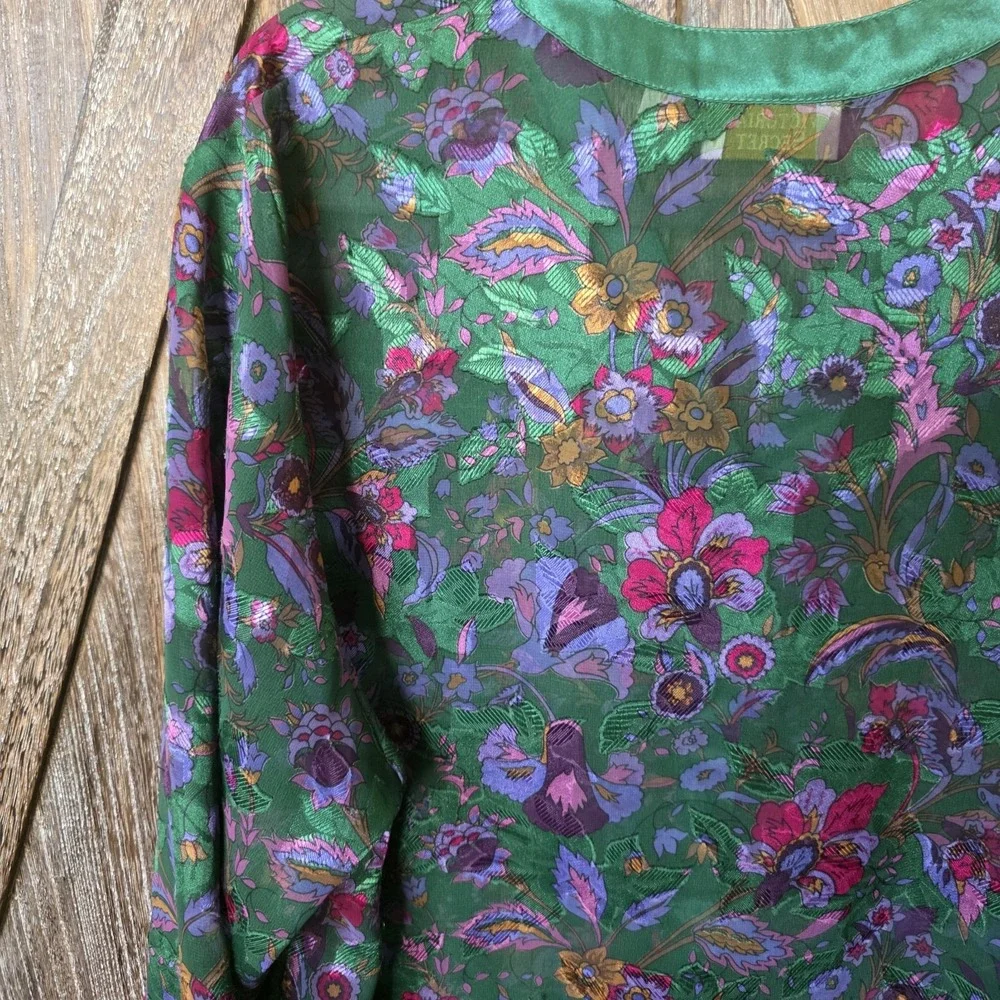 Victoria's Secret Robe Women's Size M/L Green Multi Floral Gold Label  Buttons